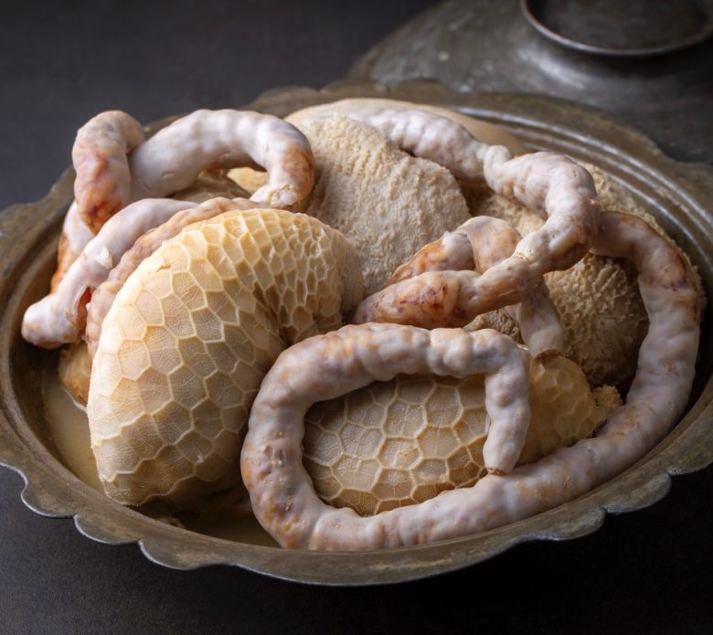 Traditional middle eastern food; stuffed offal, stuffed tripe. Stuffed belly mumbar. Turkish name; karin mumbar dolmasi